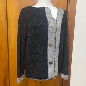 Habitat Black & Gray Button Details Knit Long Sleeve Sweater Fall Transitional